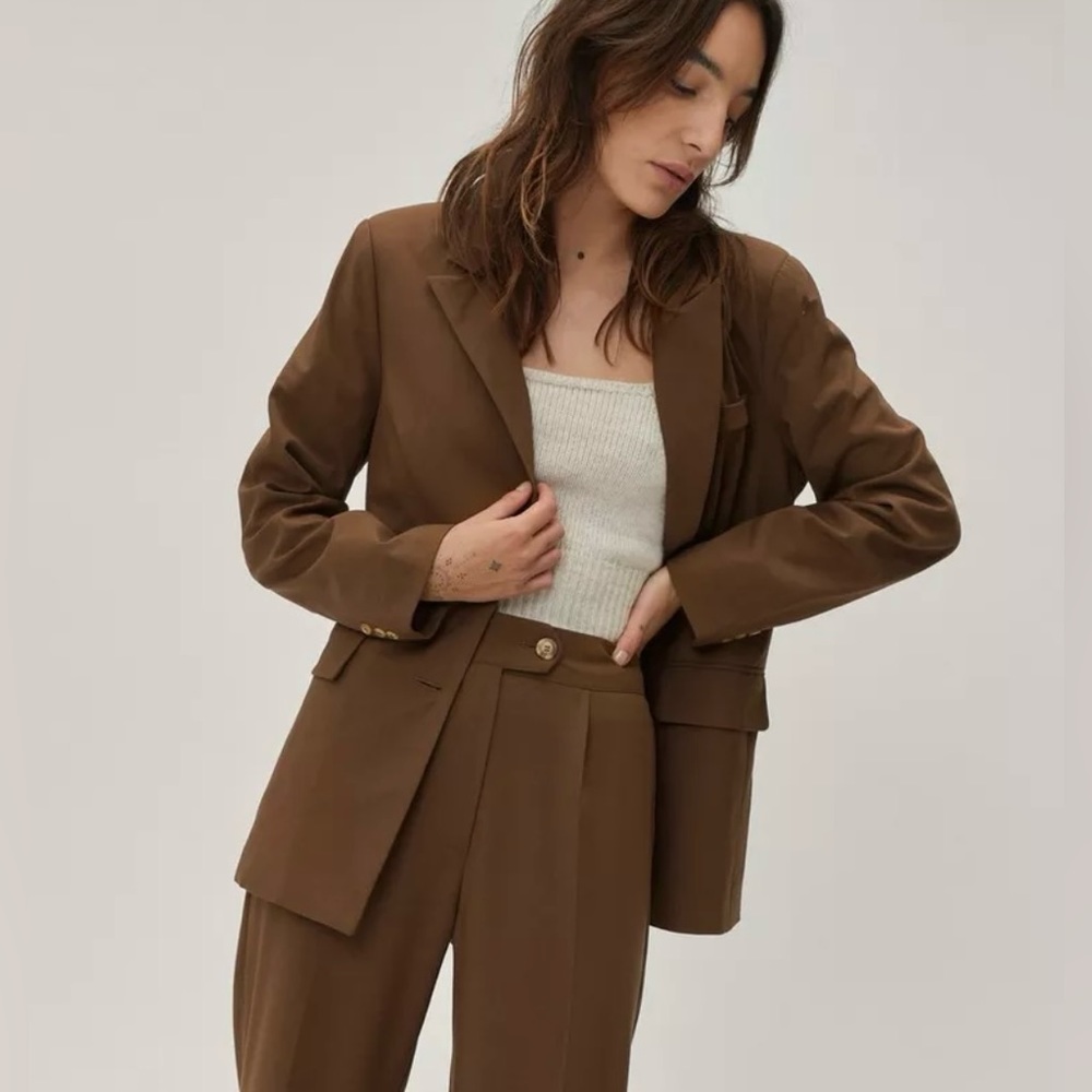 Nasty Gal Petite Tailored Pocket Details Blazer Chocolate Brown US 2